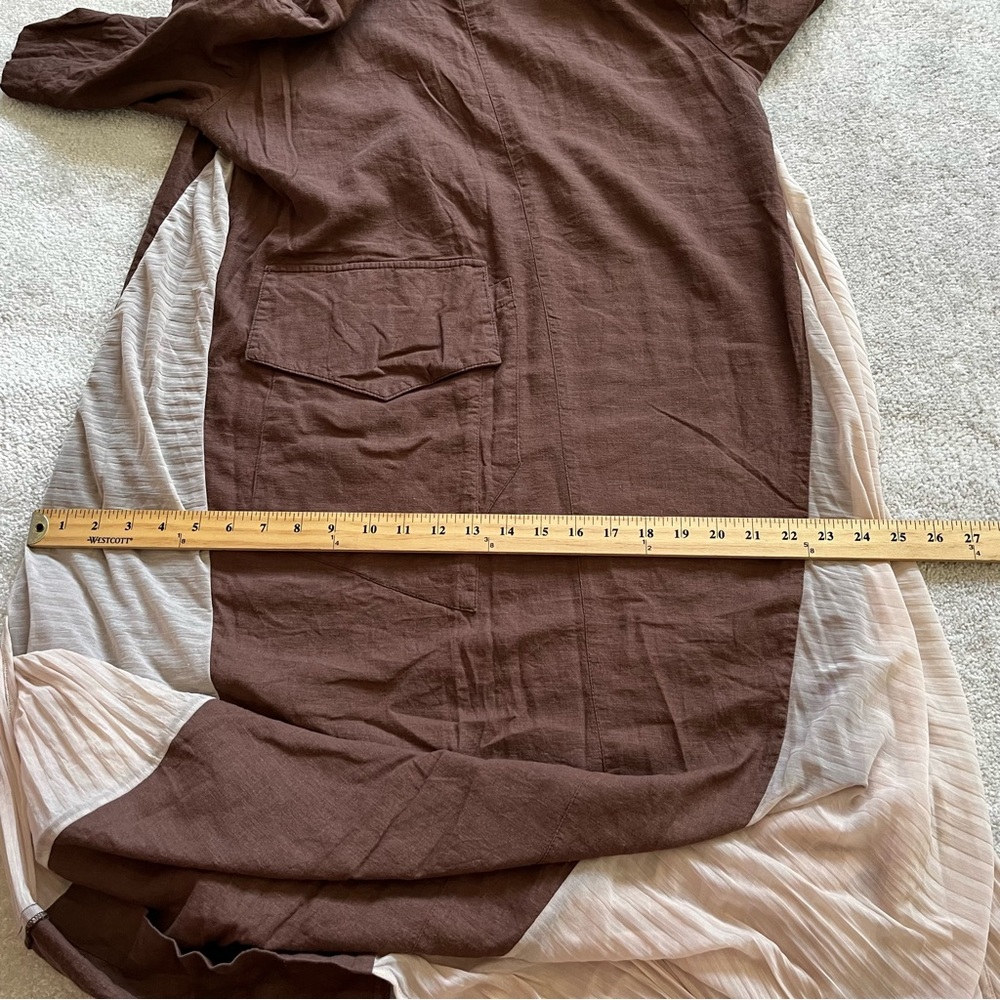 ADEPTT LINEN MAXI DRESS WITH LARGE FRONT POCKETS AND SHEER CHIFFON SIDES MODERN - Picture 11 of 13